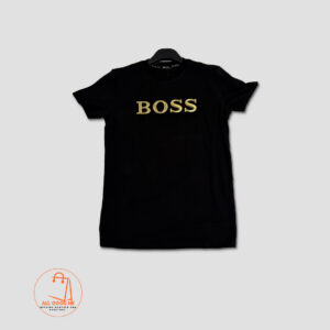 Muška crna majica BOSS reljefni zlatni logo
